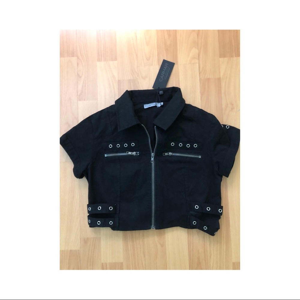 Carmar Cropped Zip Front Shirt with Grommets